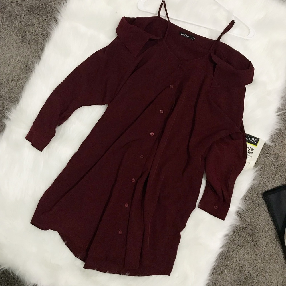 Boohoo Shoulder Collar Shirt Dres